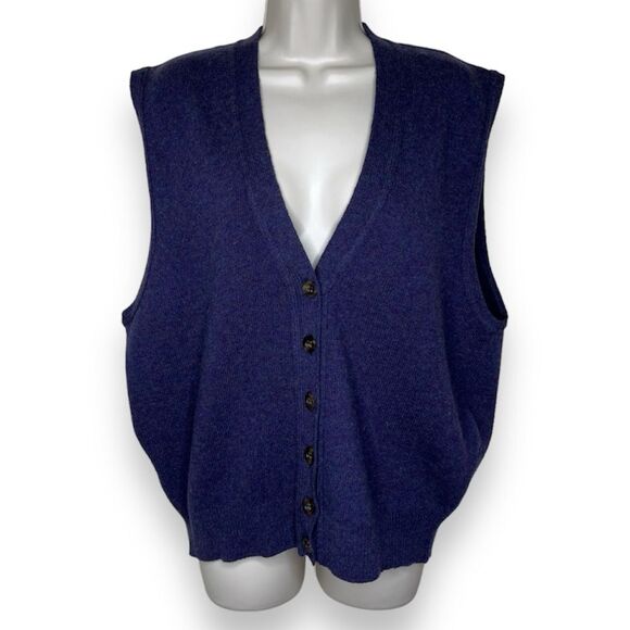 Vintage LizSport Lambswool Button Front Sweater Vest Blue Purple Women Large - Picture 1 of 14